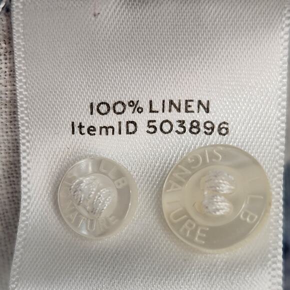 L.L. Bean Signature 100% Linen White Blue Checked Slim Fit Button Down Men's XL - Picture 3 of 8